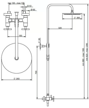 LINE - Wall-mounted brass shower panel with overhead shower by Rubinetterie Treemme - view 3